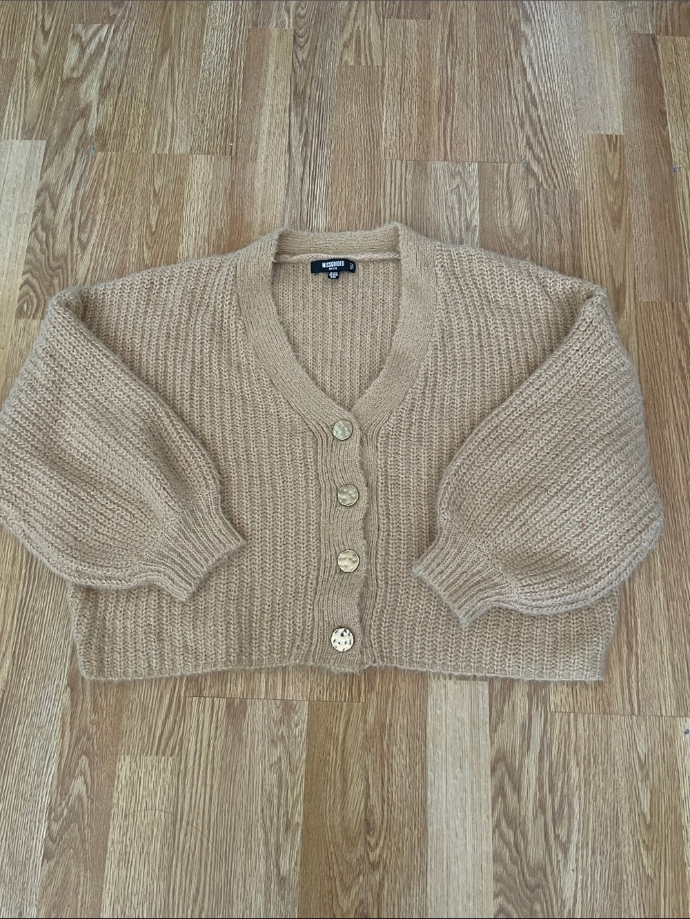 Missguided Cropped V-Neck Cardigan in Camel